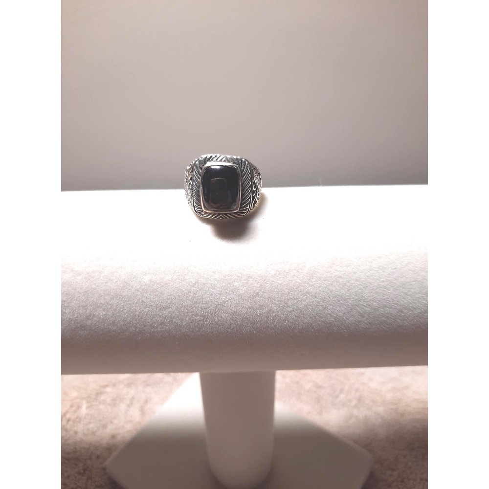 Bali sterling silver ring in black onyx artisan crafted from size 6